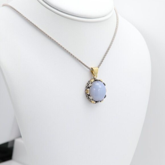 Vintage Natural Stone pendant Chalcedony sterling silver & 18k Gold - Picture 5 of 11